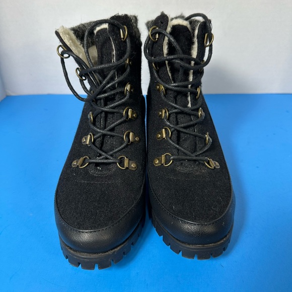 JustFab Black Lace-Up Boots with Knit Detail - Picture 2 of 7